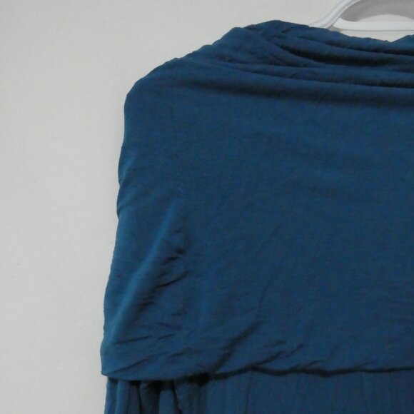 COVET | small | Elegant Blue Cowl Neck Long Sleeve Sweater Dress - Picture 9 of 14